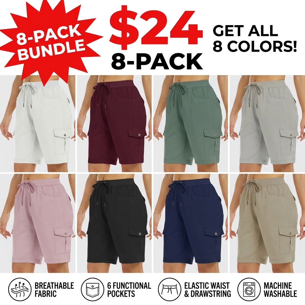 Women's lightweight quick drying outdoor shorts with multifunctional pockets and elastic waistband, suitable for hiking and camping