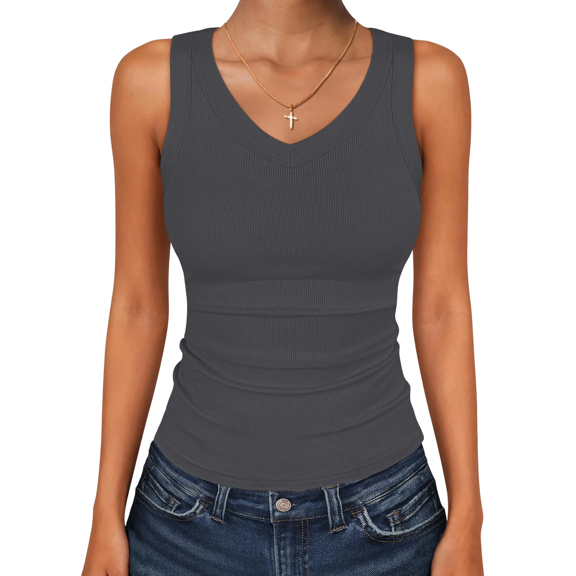 Tank Tops for Women V Neck Ribbed Knit Slim Fitted Sleeveless Tee – 2026 Summer Casual Basic Tanks