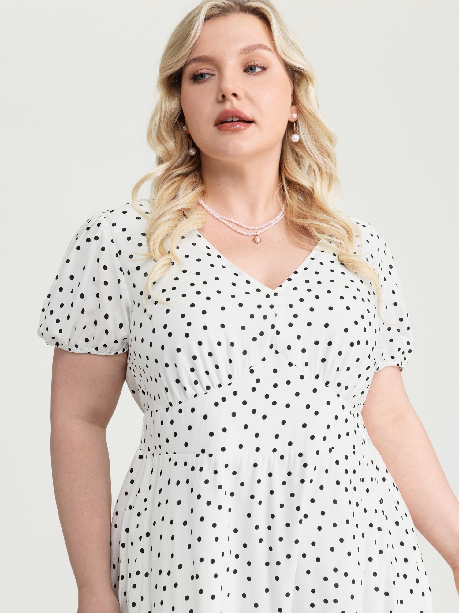 Polka Dot Charm Cinched-Waist Shirred Midi Dress