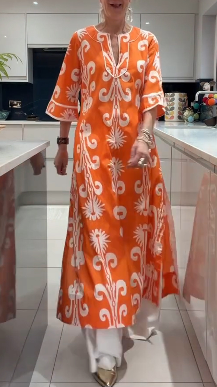 Women Round Neck Printed Loose Casual Dress