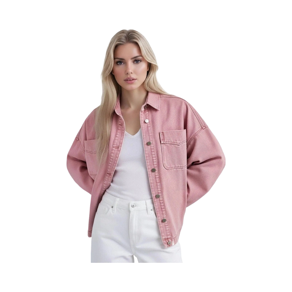 Women's Oversized Drop Shoulder Denim Jacket with Pockets