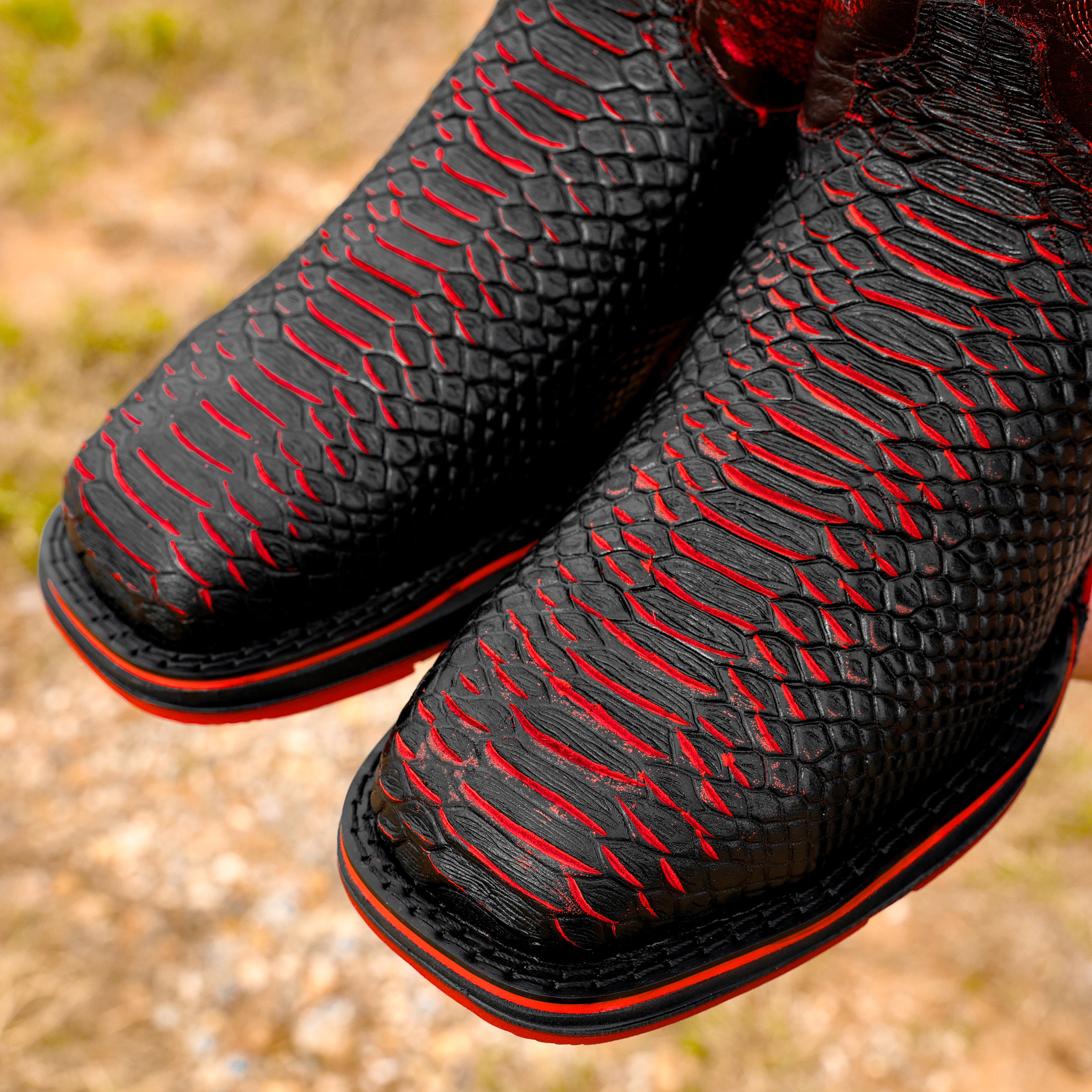 Black Cherry Python Leather Boots - Composite Toe