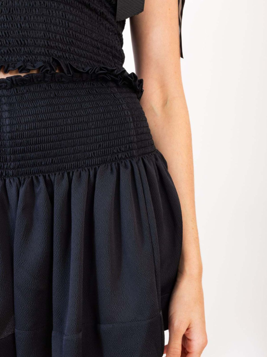 Smocked Tie Shoulder Top And Mini Skirt Set