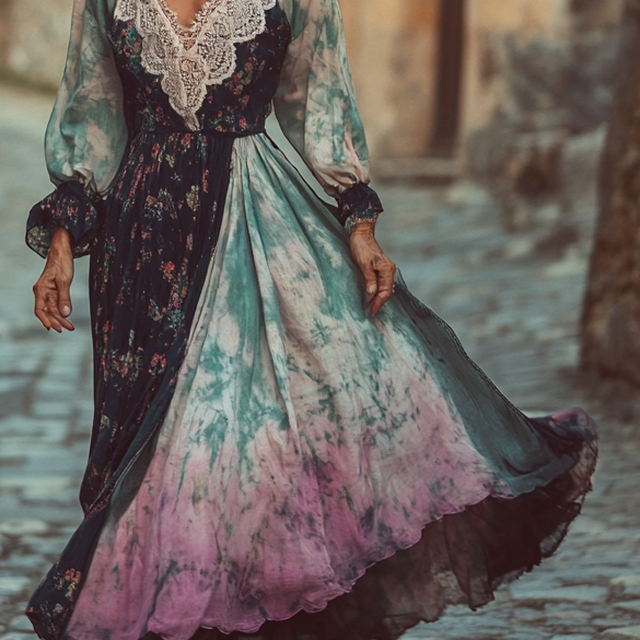 Vintage Loose Linen Patchwork Dress 4357