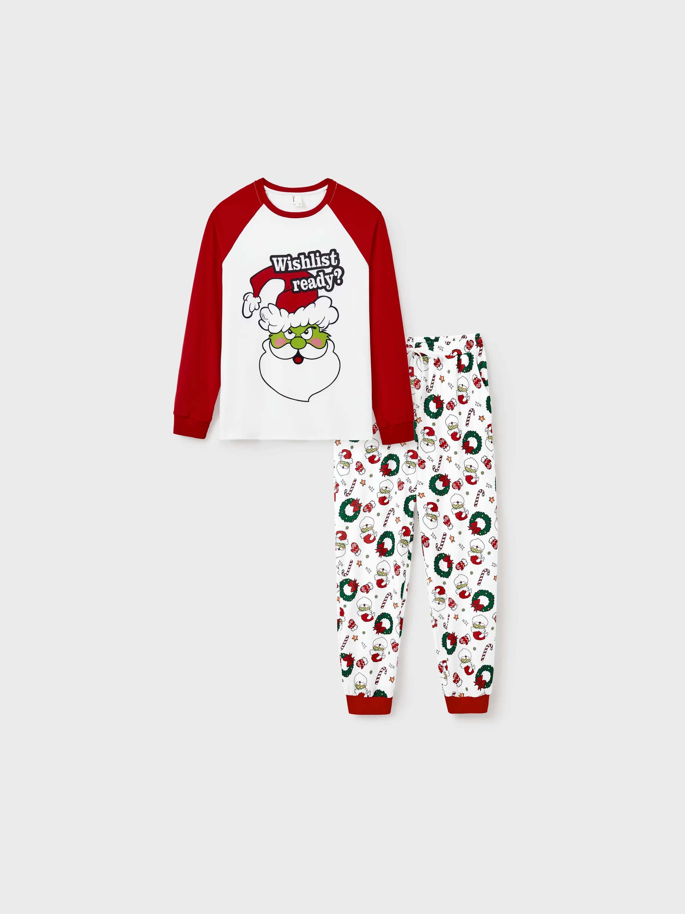 Christmas Matching Family Pajamas Set Christmas Grinch-themed Print PJS with Christmas Socks Red