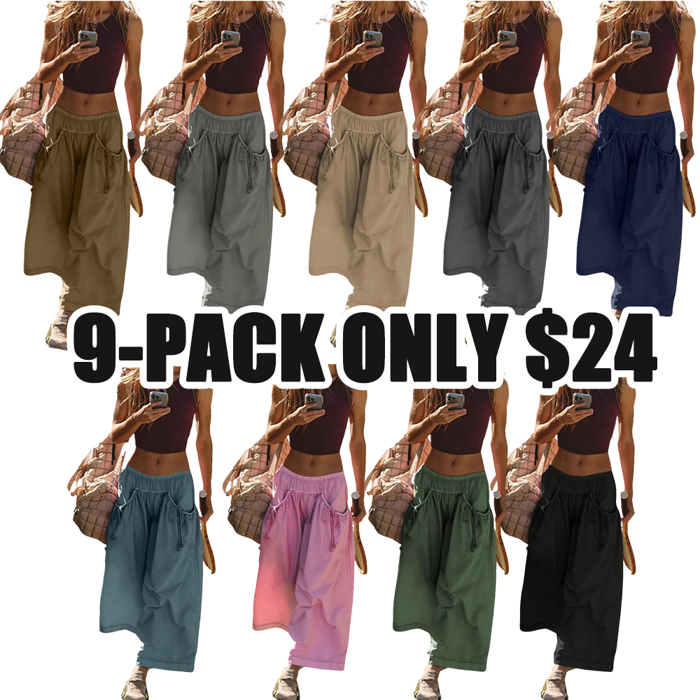 Women’s Loose Fit Wide Leg Track Pants – Elastic Waist Capris with Drawstring & Pockets for Hiking & Daily Wear