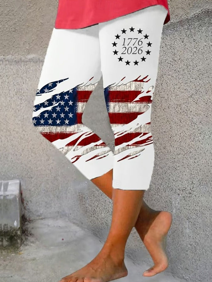 Women'S Casual Independence Day Commemorative Print Leggings For The 250Th Anniversary Of The Founding Of The United States