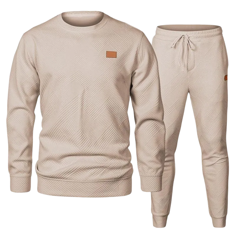 Men’s 2-Piece Sweatsuit – Jacquard Crewneck Sweatshirt & Joggers Set