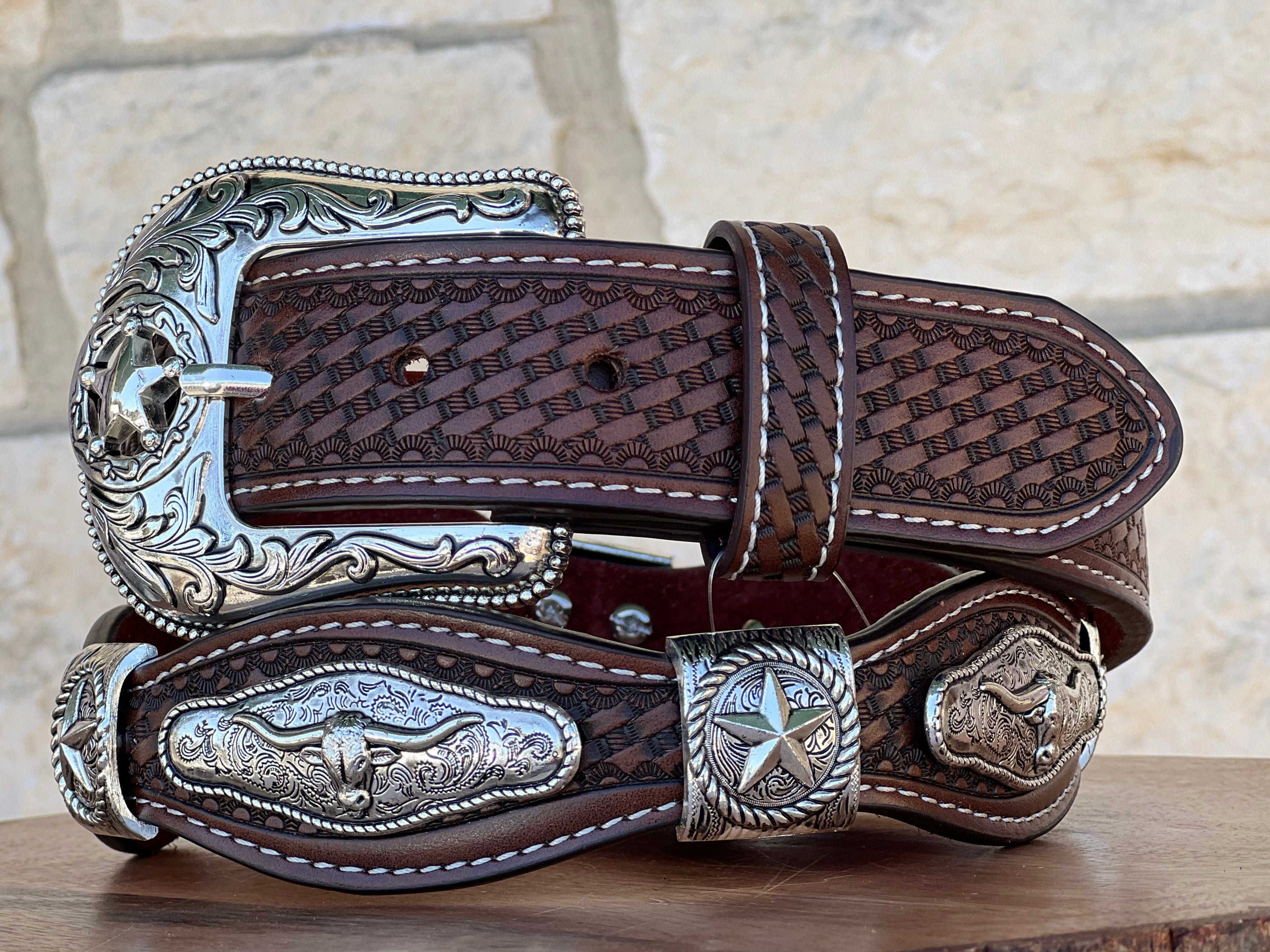 Men’s Brown Leather Belt With Longhorn Concho