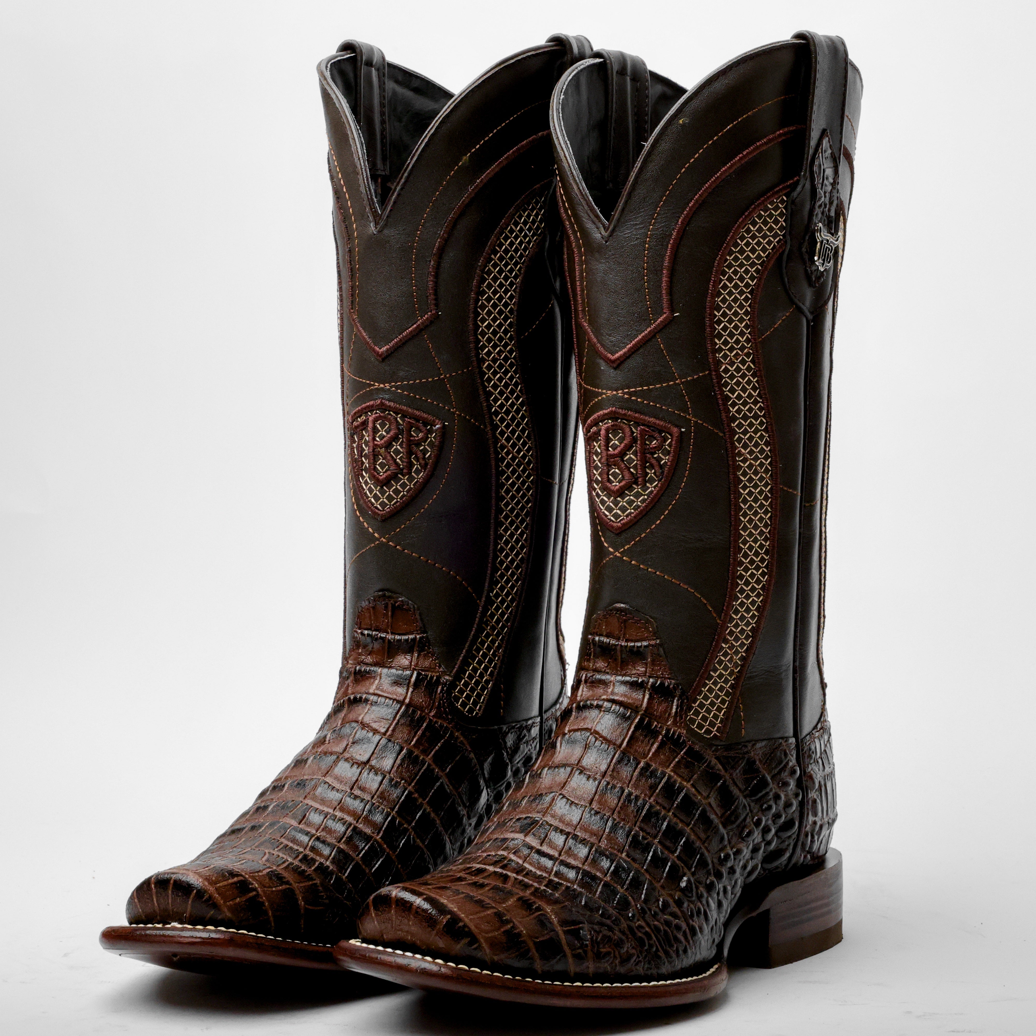 Brown Caiman Belly Leather Boots - Cutter Toe
