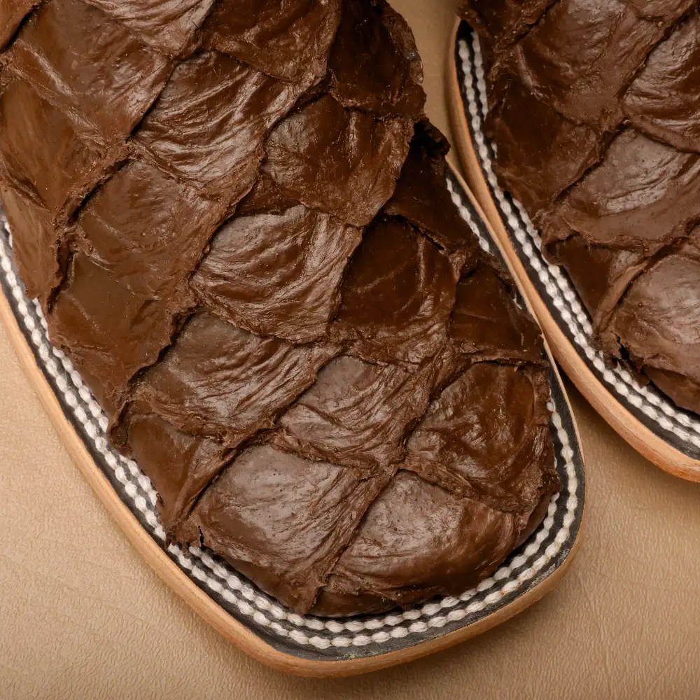 Matte Brown Jumbo Pirarucu Leather Boots - Square Toe