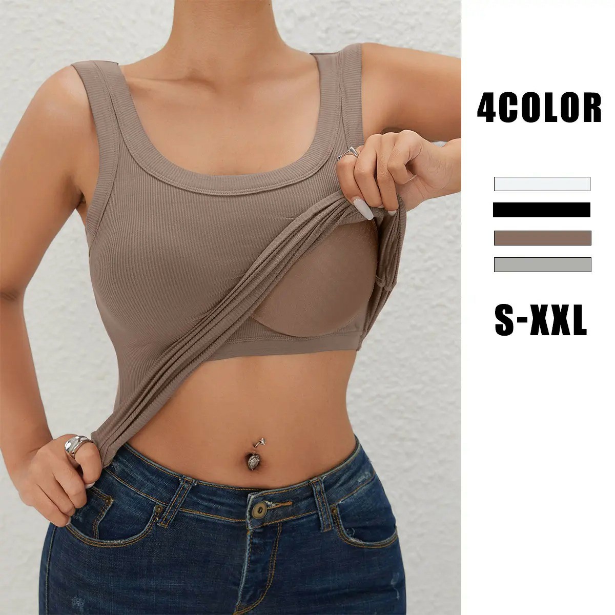 Women's Ribbed Built-In Bra Racerback Workout Tank Top