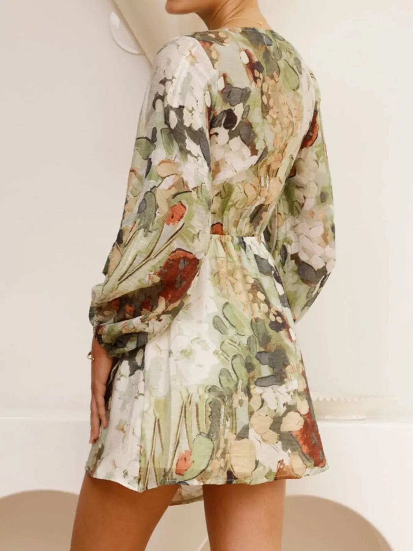 Surplice Long Sleeve Tie Waist Dress