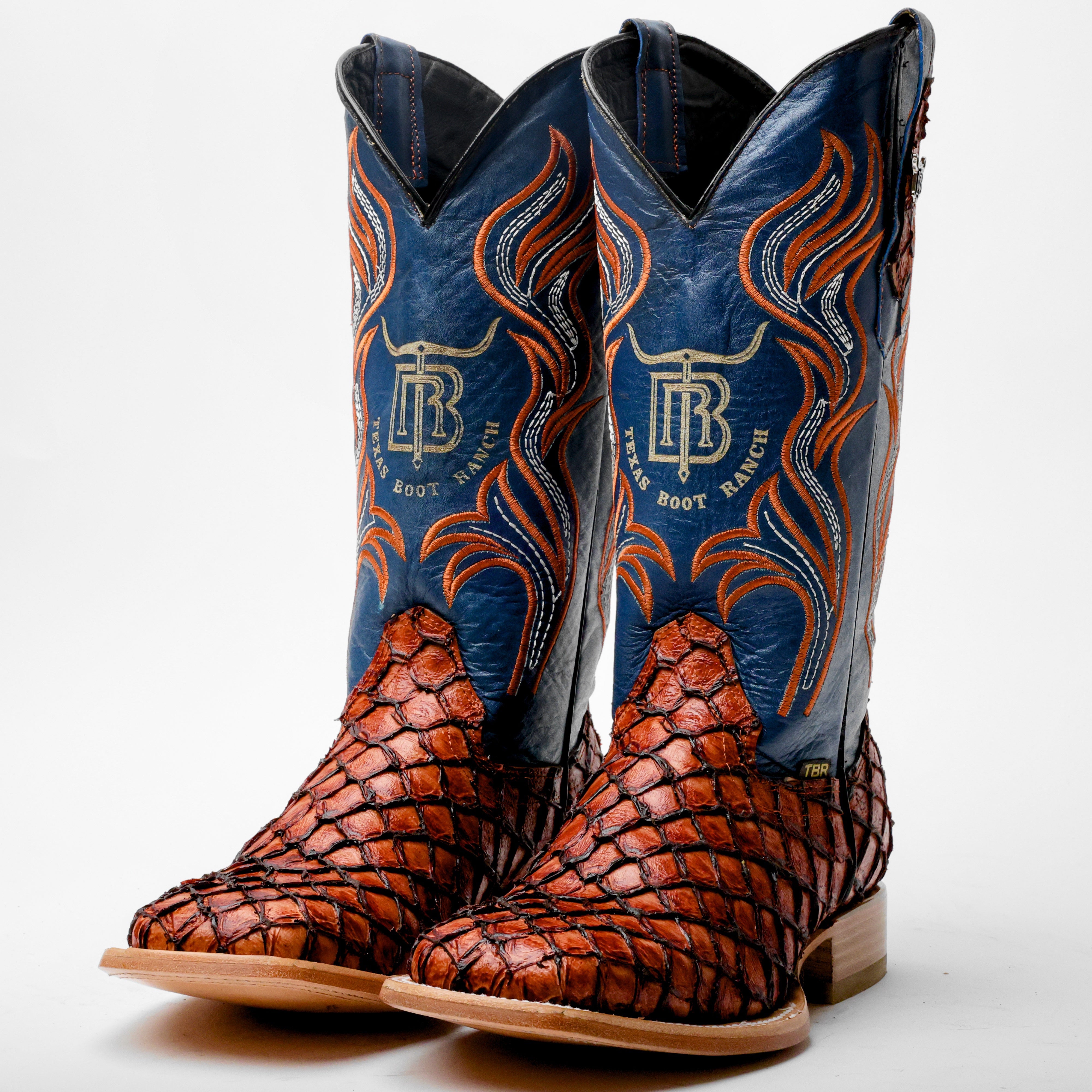 Cognac Mini Pirarucu Leather Boots - Square Toe