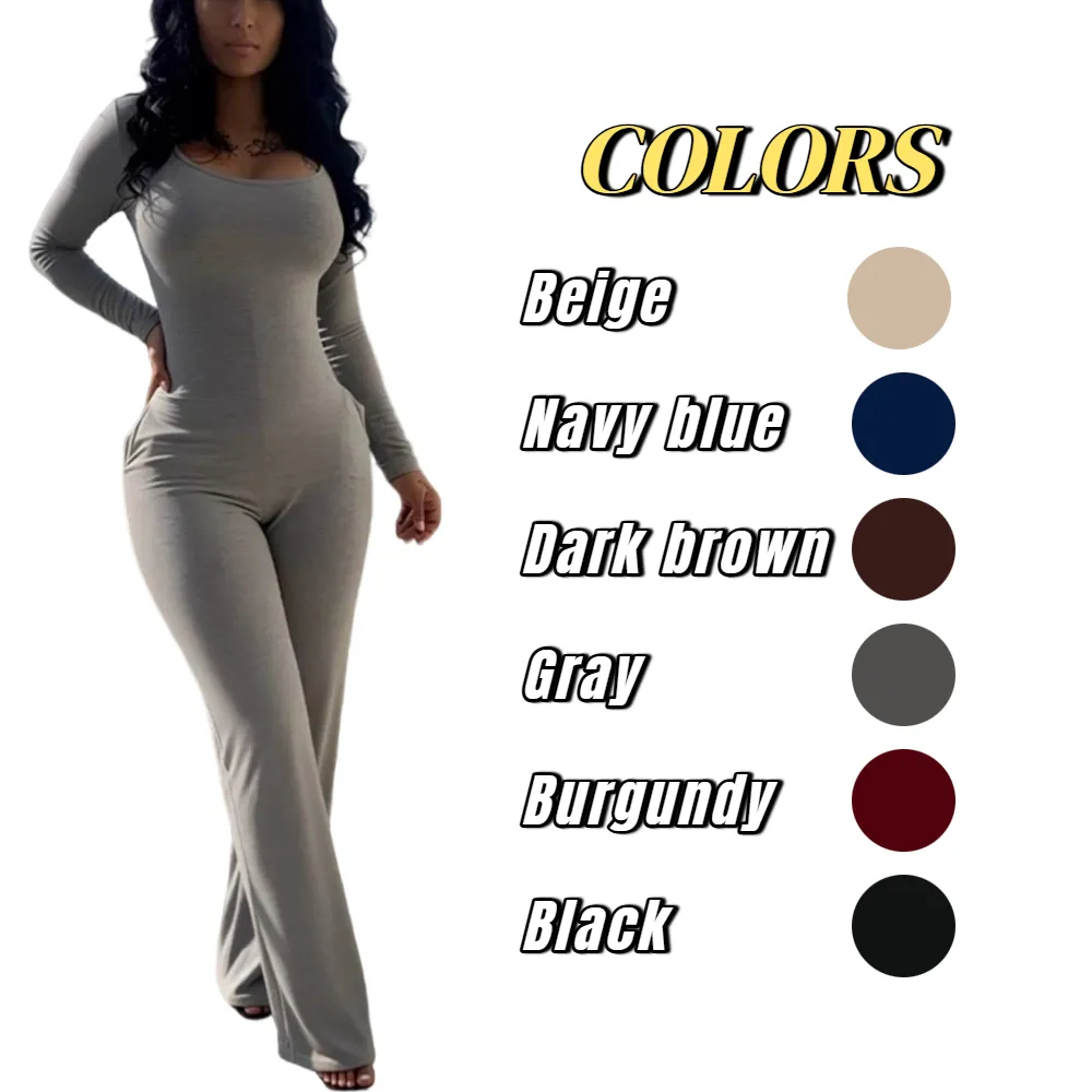Women's Sexy Plain Long Sleeve Jumpsuit