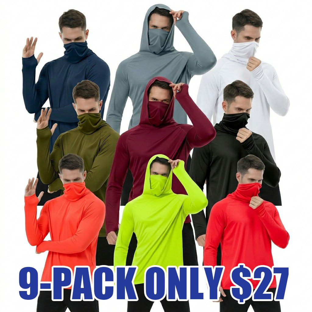 Men's UPF Performance Hoodie Shirt with Face Cover – Long Sleeve Sun Protection Tops