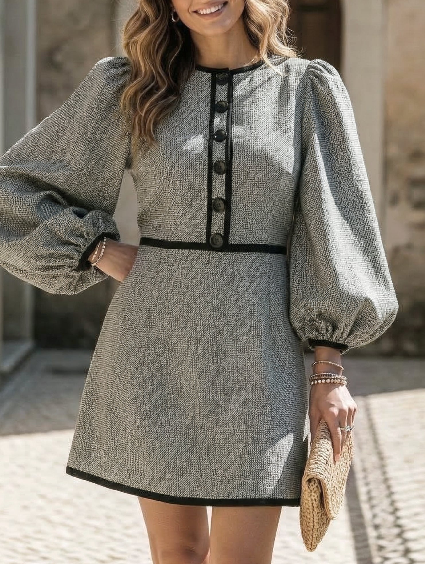 Grey Patchwork Knit Dress