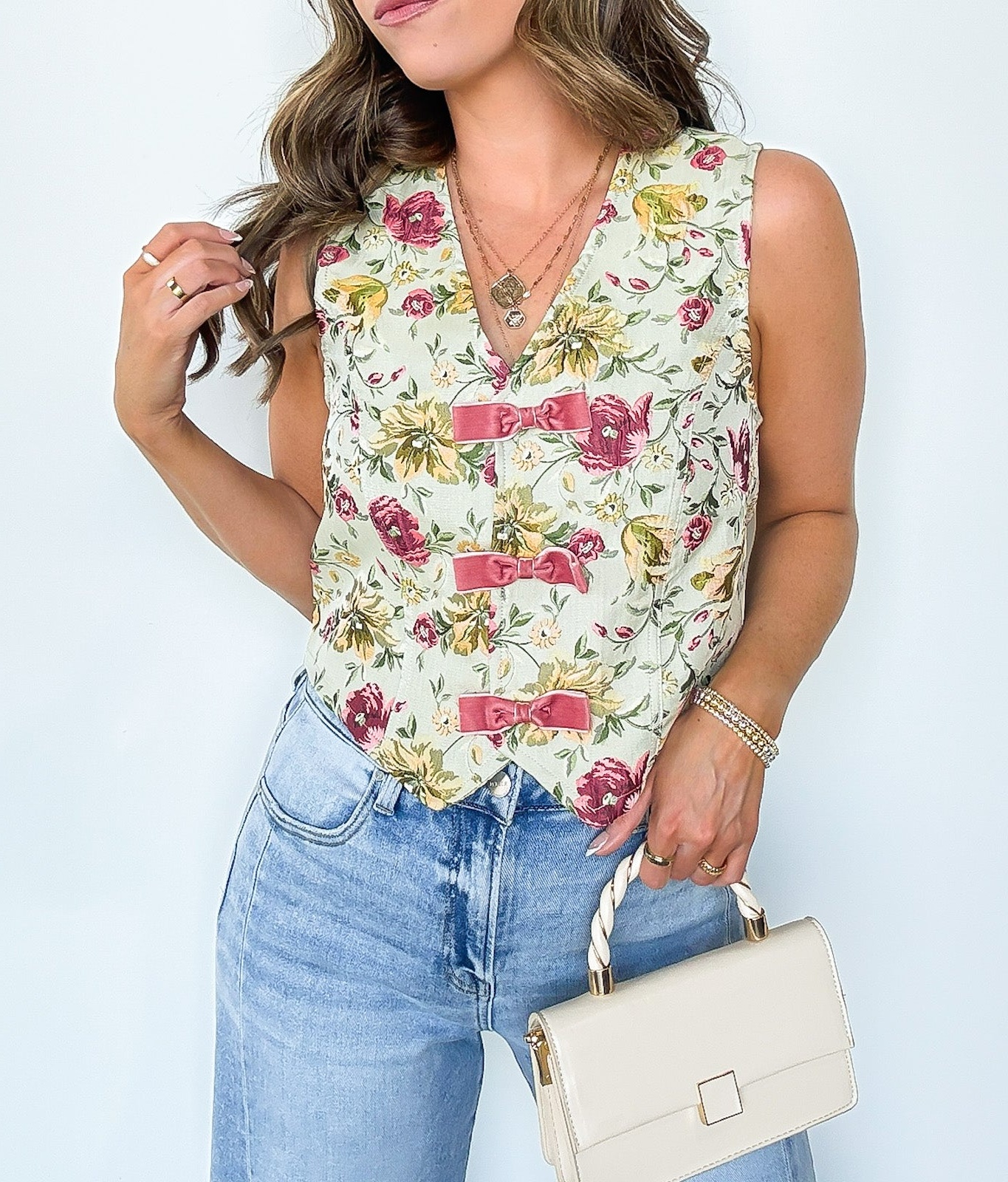 Garden Floral Jacquard Bow Vest