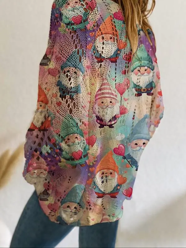 Women's Halloween Pumpkin Print Long Sleeve Knit Top