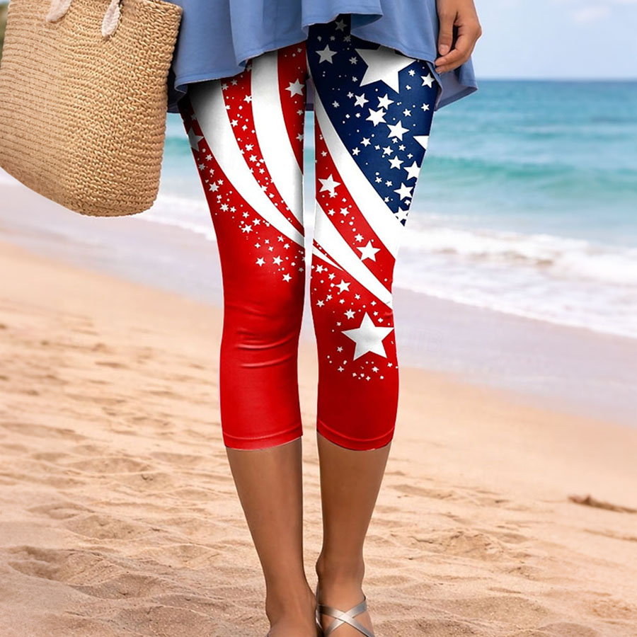 Women'S Casual Independence Day Commemorative Print Leggings For The 250Th Anniversary Of The Founding Of The United States