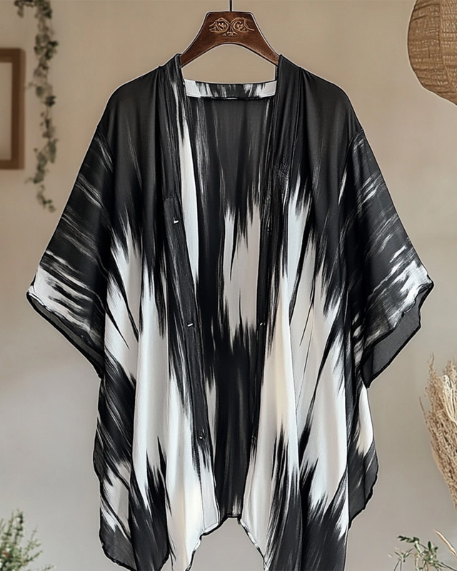 Summer vacation comfortable ink abstract print cardigan a9e0