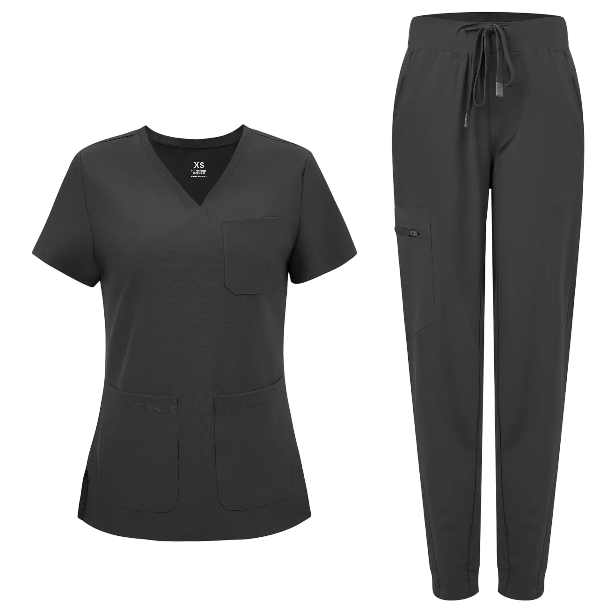 Medical Scrubs for Women Clara Air Set - Curved V-Neck Scrub Top & Jogger Pants with 8 Pockets