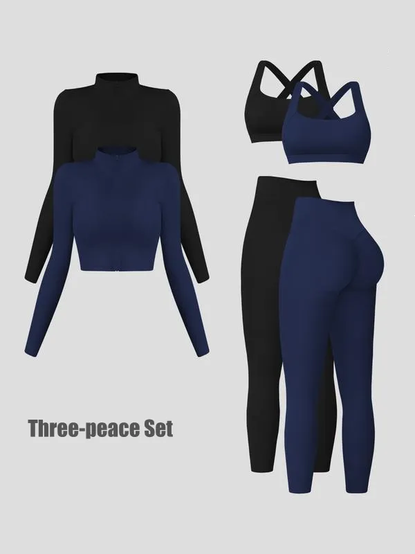 Women's Solid Three Peaces Jacket Tracksuit Set