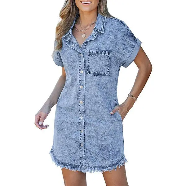 Denim Dress for Women Button Down Short Sleeves