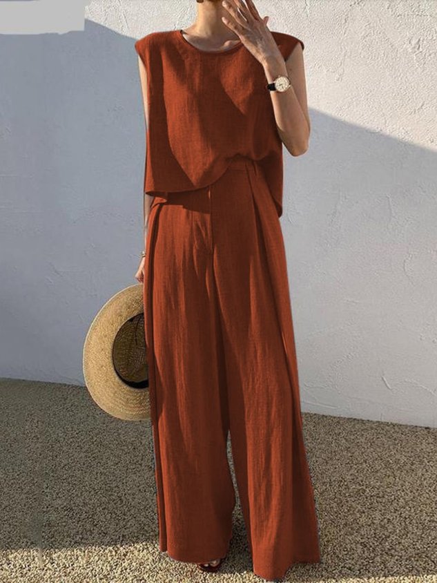 Crew Neck Plain Street Regular Fit Two-Piece Set