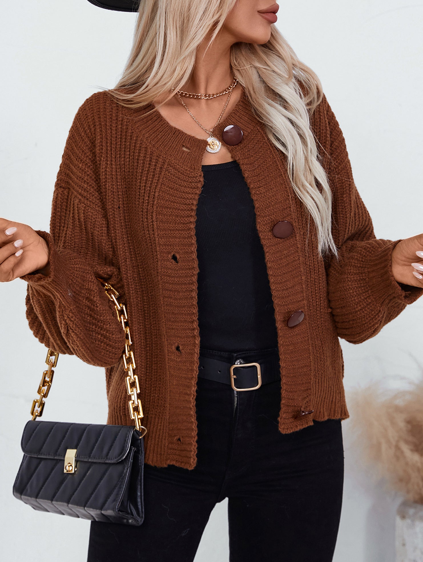 Solid Color Button Knit Cardigan Sweater
