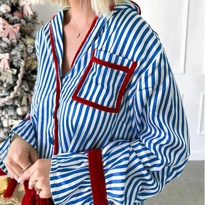Womens Striped Pajama Set