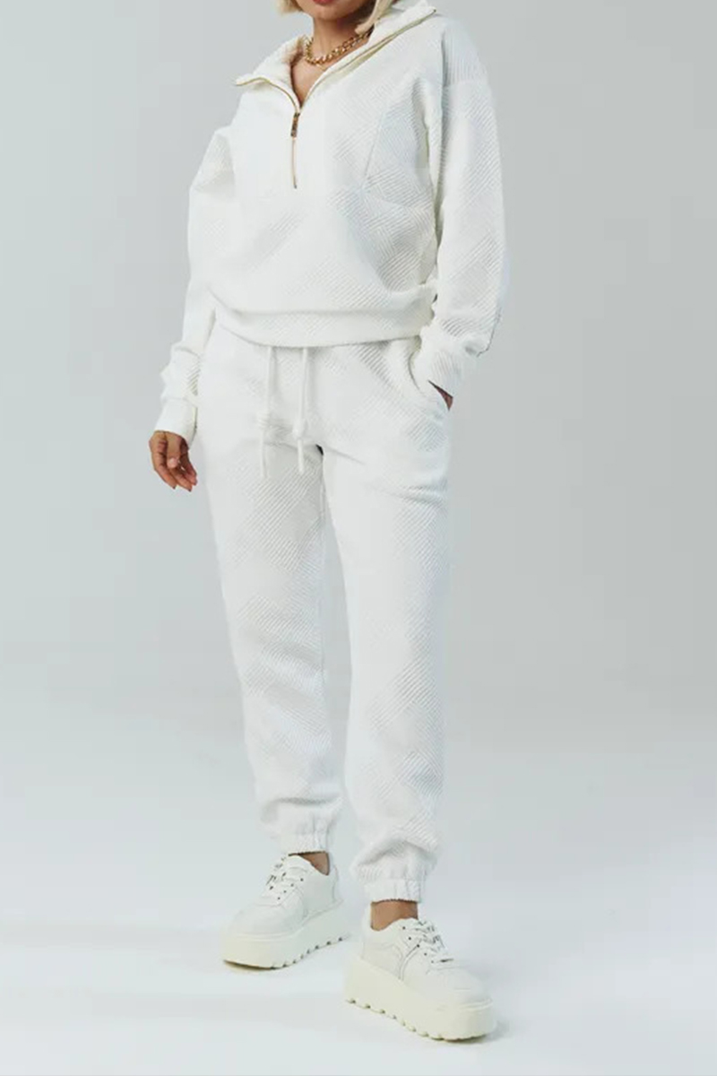 Ladies Collar Zipper Top+ Pants Casual Set