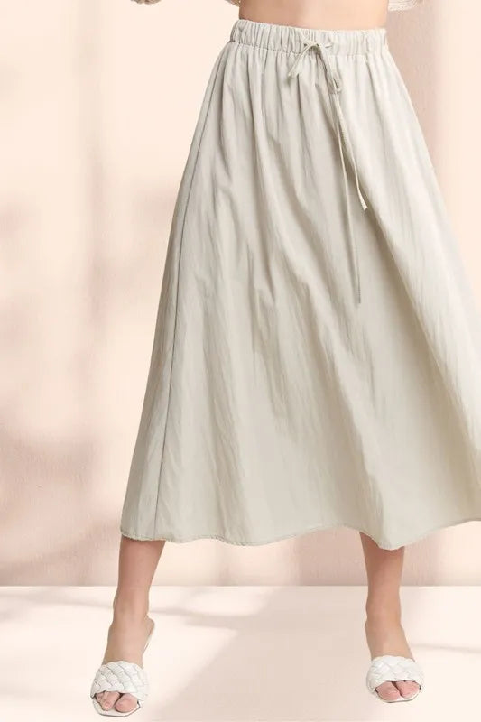 Drawstring Waist Crinkle Maxi Skirt