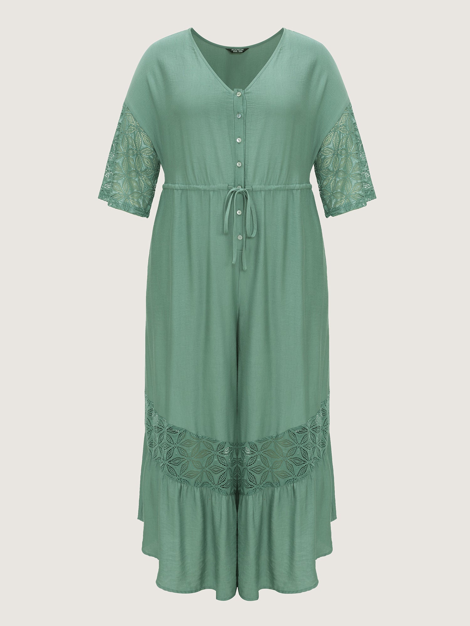 Lace Trim Sheer Sleeve Jumpsuit