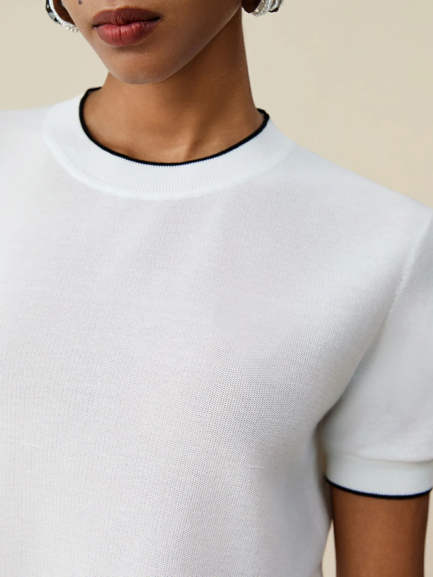 Cotton & Linen Round Neck Contrast Trim Top