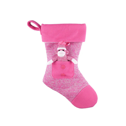 Sock Monkey Stocking Pink 16inch