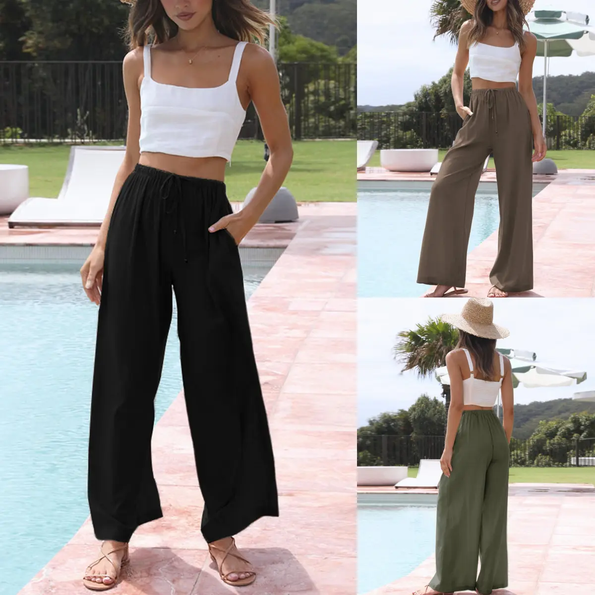 Women’s Linen Palazzo Pants – Flowy Wide-Leg Comfort
