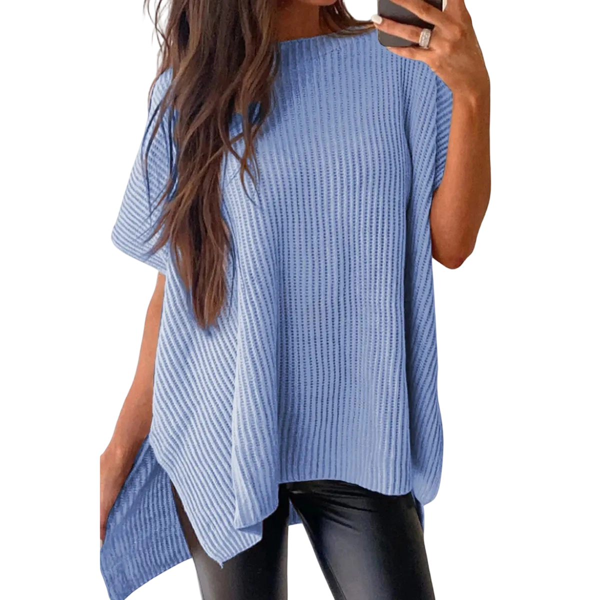 Women's Oversized Ribbed Short Sleeve Knit Top