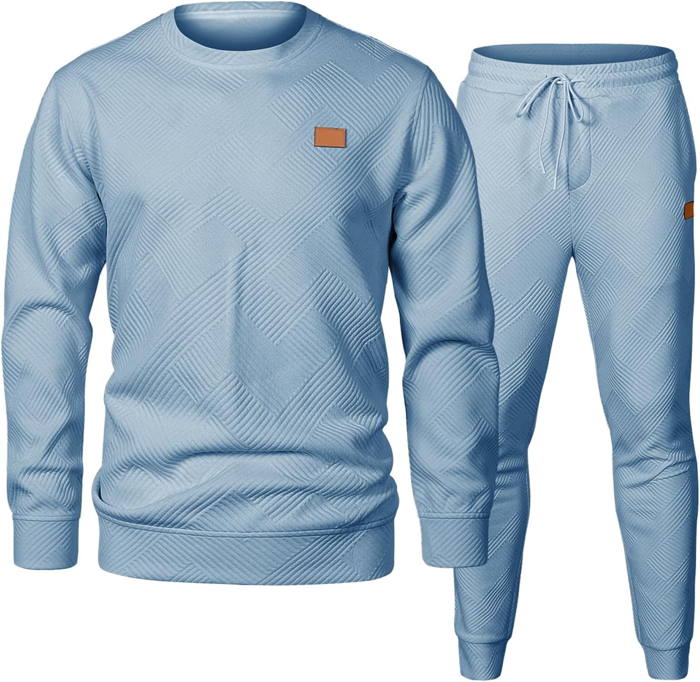 Mens 2 Piece Outfits Knit Jacquard Pullover Sweatshirt Tracksuit & Joggers Sweatpants Sweatsuit Sets with Pockets