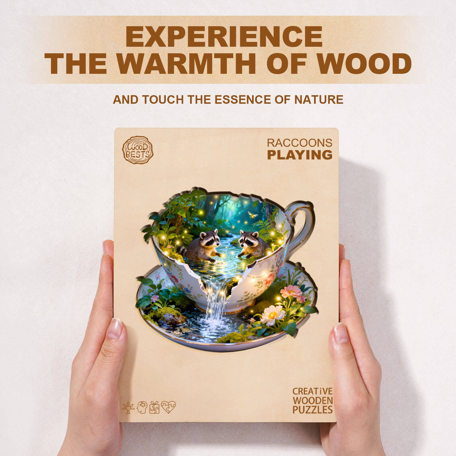 Raccoons Playing Wooden Jigsaw Puzzle