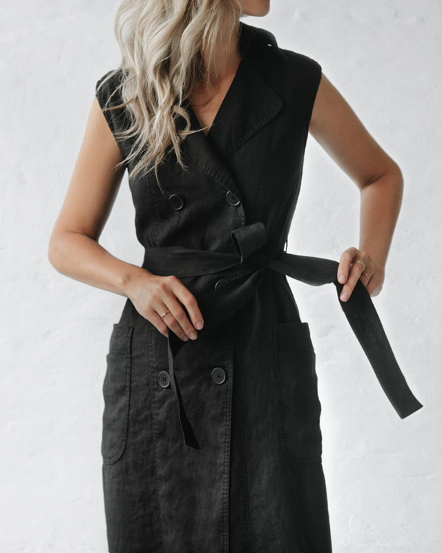 Summer Cotton and Linen Sleeveless Button Dress 3158