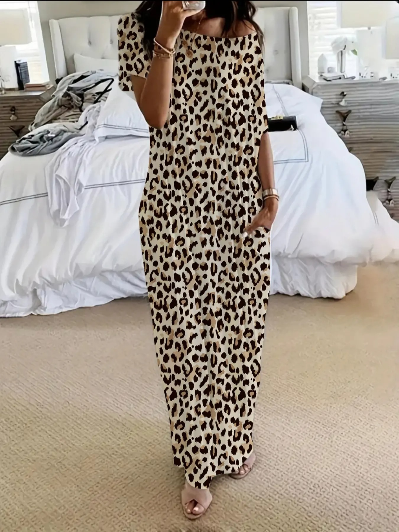 Women’s Relaxed Batwing Maxi Lounge Dress with Pockets