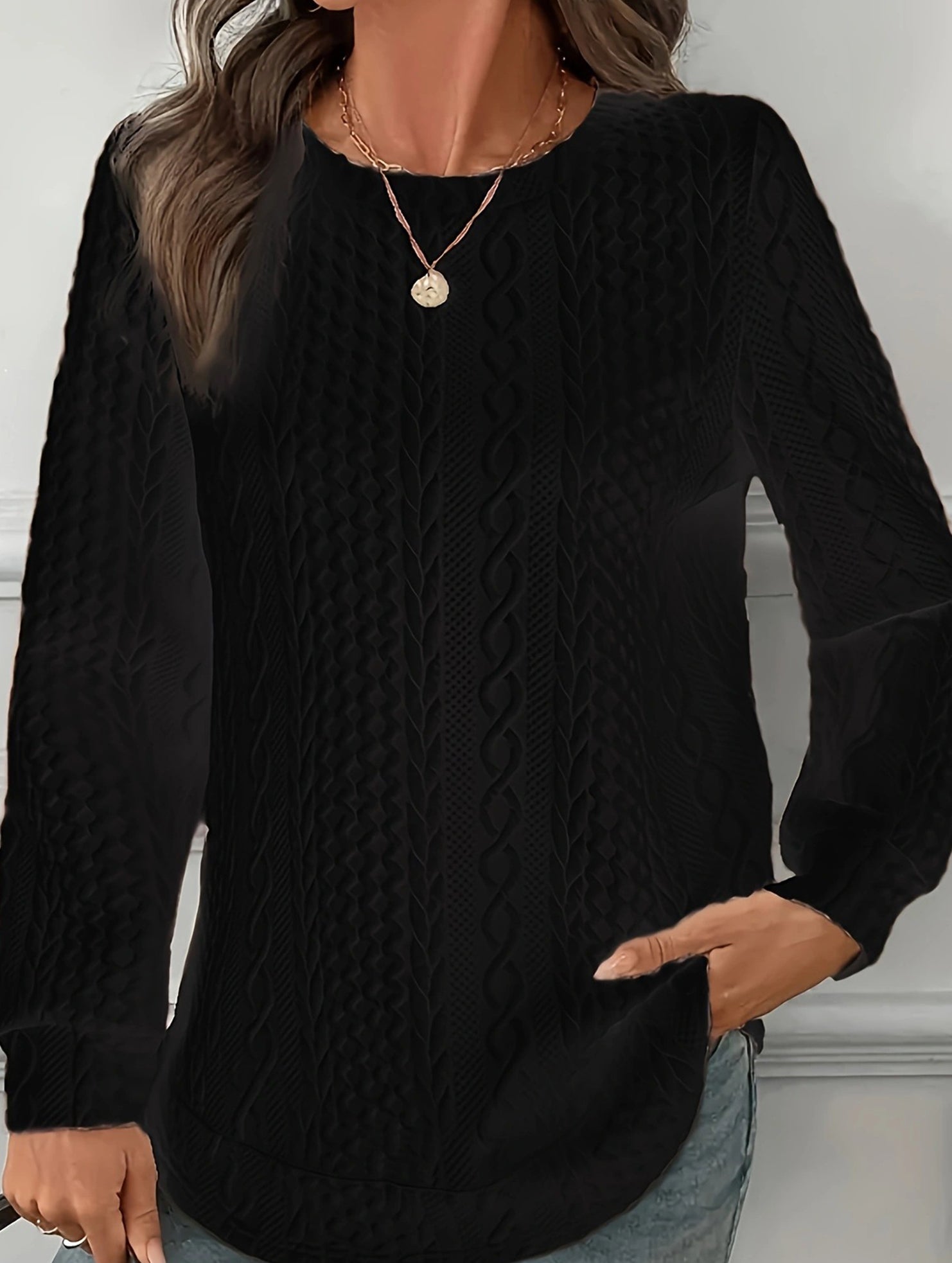 Versatile textured loose-fitting drop-shoulder sweatshirt_CWOSWL09211