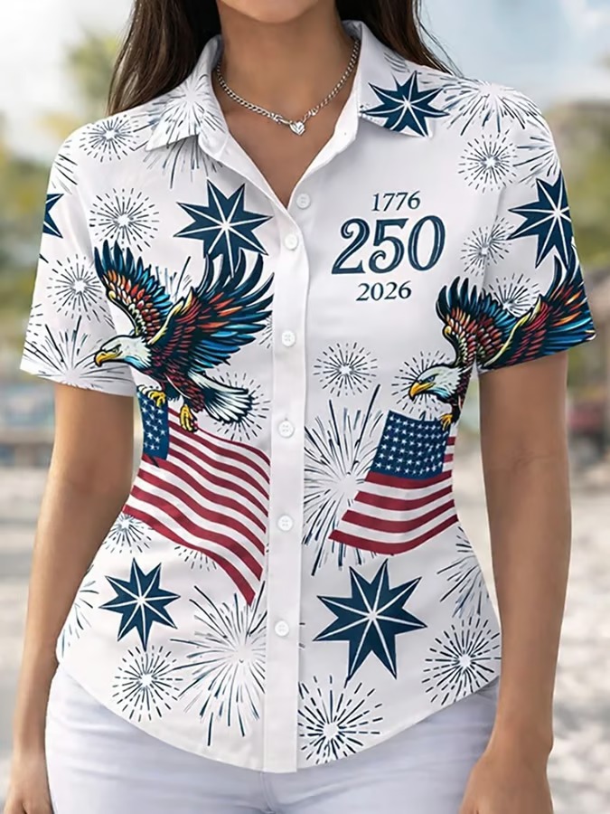 Ladies' Casual American 250Th Anniversary Celebration Short Sleeved Shirt