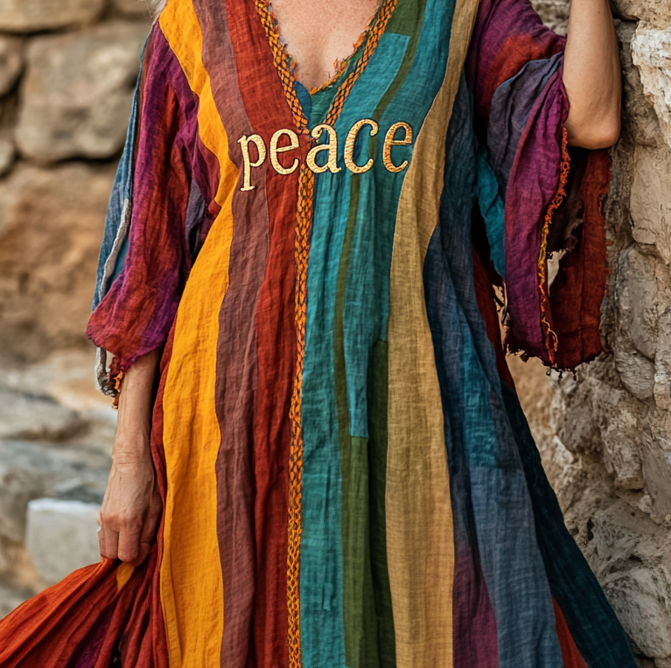 Vintage Loose Linen Patchwork Dress cf4c