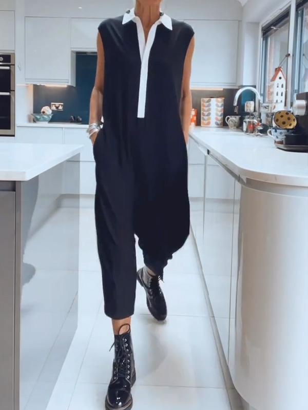 Women's Black and White Jumpsuit Sleeveless Plus Size Jumpsuit