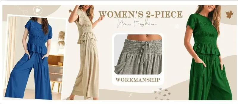 Casual Boho Matching Set Smocked Top & Wide-Leg Pants