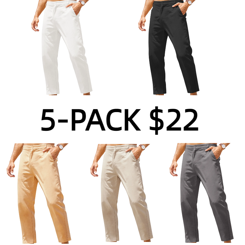 Men's Cotton Linen Pants Elastic Waist Lightweight Casual Pants