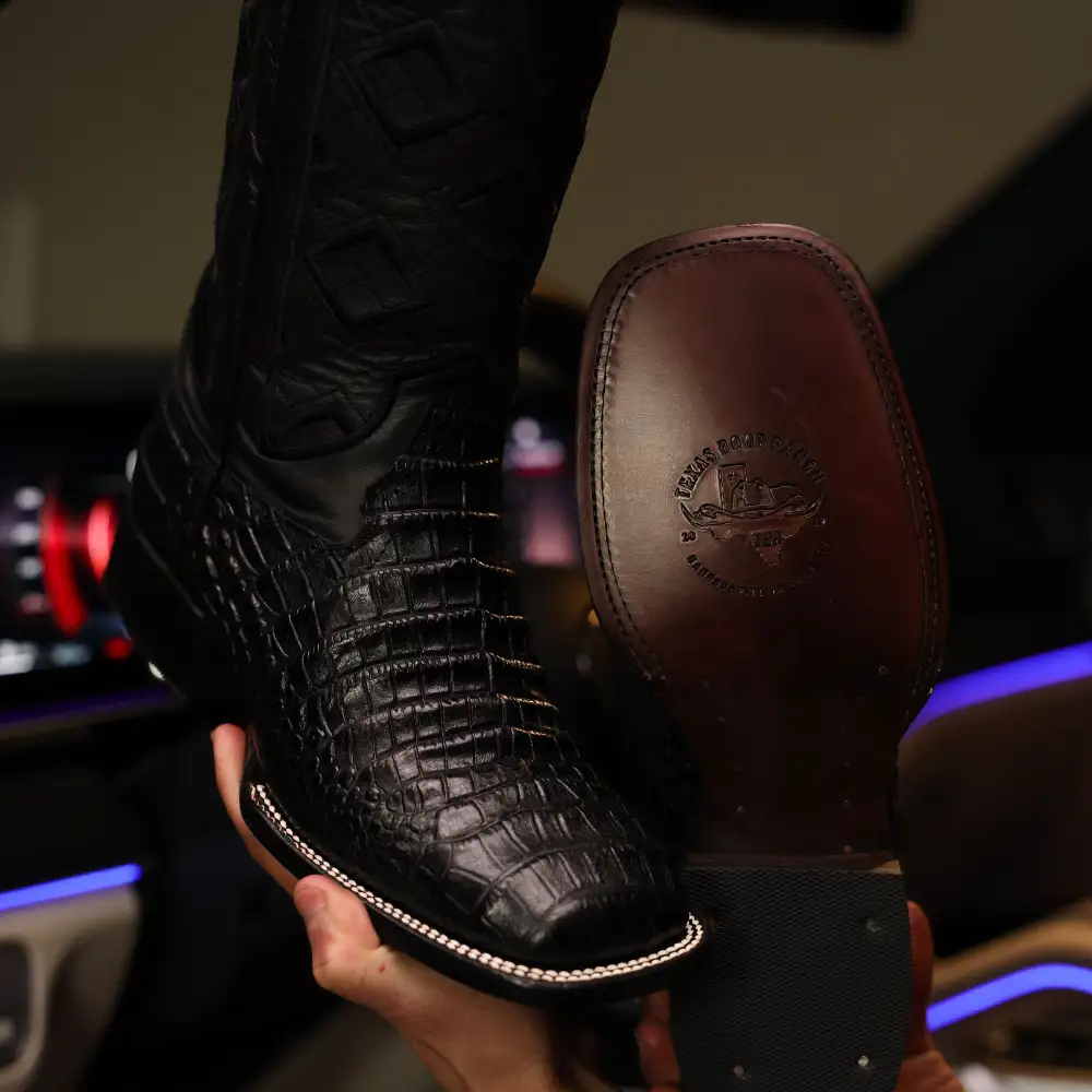 Black American Gator Belly Leather Boots - Square Toe