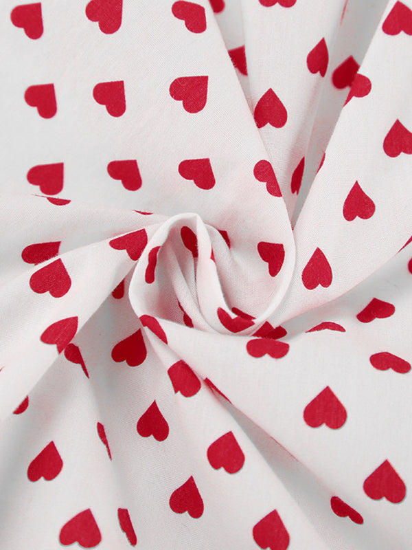 French Love Print One-Neck Short-Sleeved Puff Sleeve A-Line Skirt